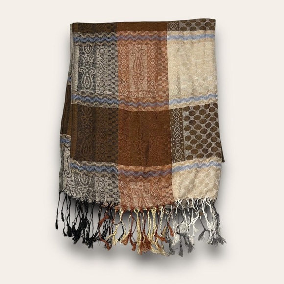 Vintage Accessories - Vintage Patchwork Fringe Scarf Pashmina-Inspired Boho Hippie Festival
